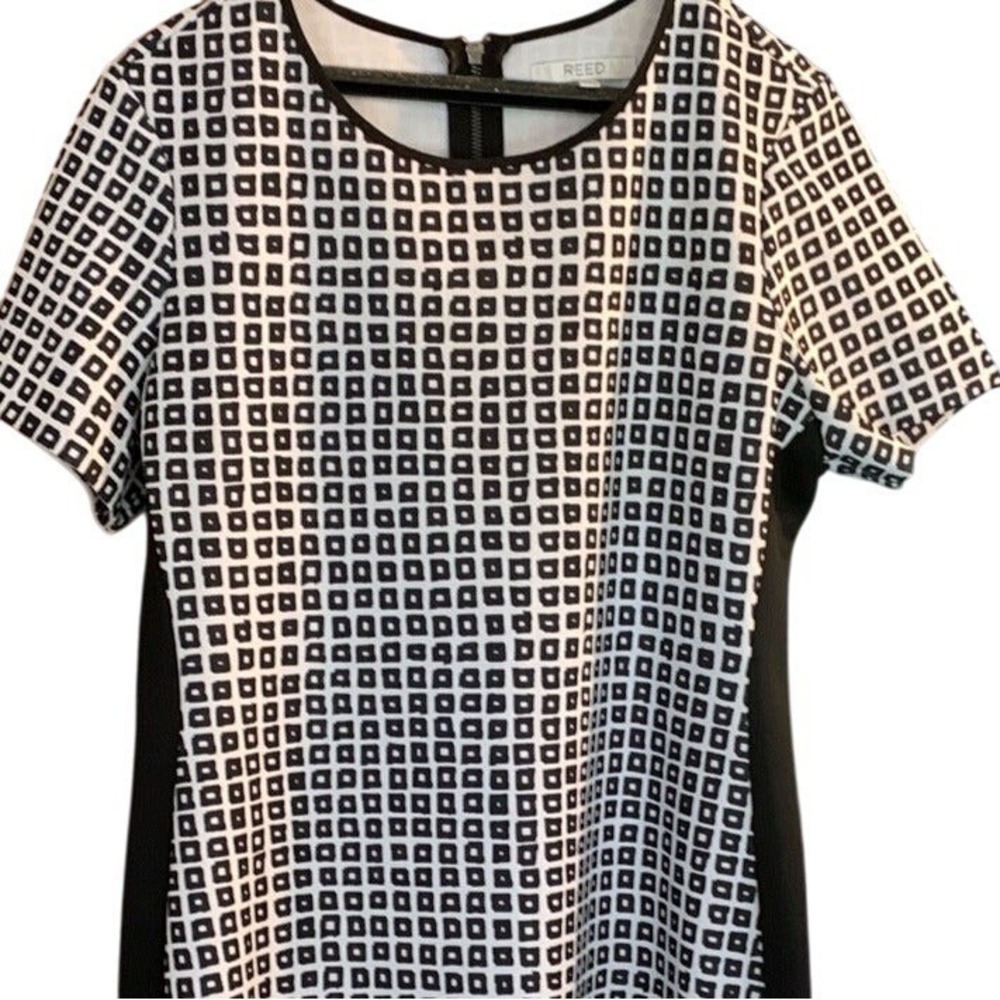 REED Black & White Geometric Print Short Sleeve Casual Dress